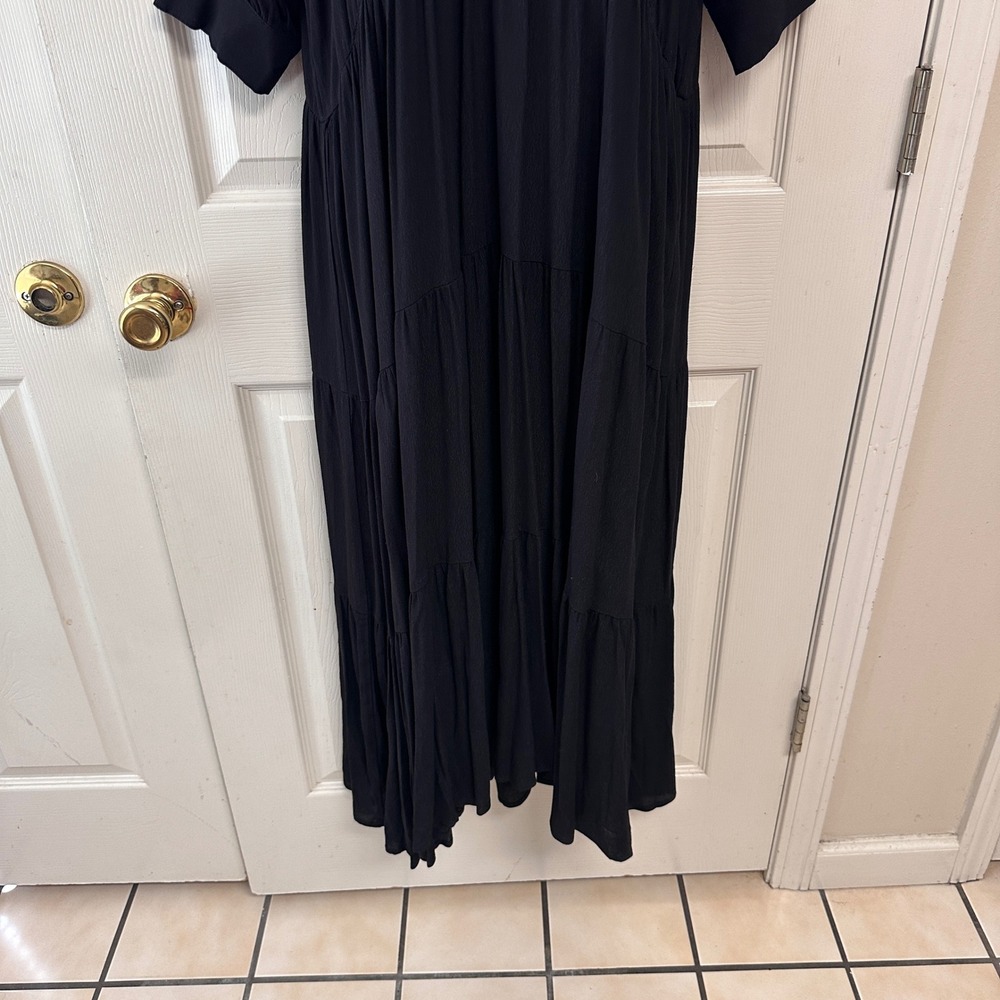 A Loves A Button Down Cuff Sleeve Tiered Waistless Midi Shirt Dress Size M Black - Picture 7 of 11